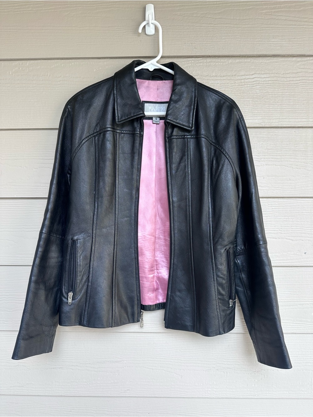 Wilson Leather Maxima Black Leather Jacket Pink Lining Sz Small Y2K Retro